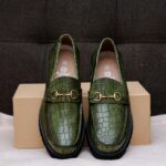 Klevas Exotic Elegance Premium Leather Green Loafers